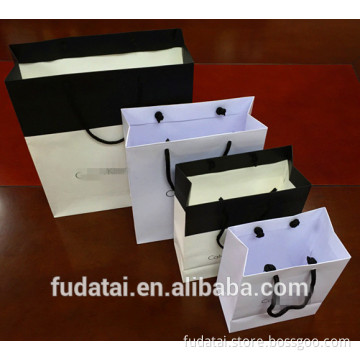 FDT customized different sizes white and black wood-free shopping paper bag for clothes